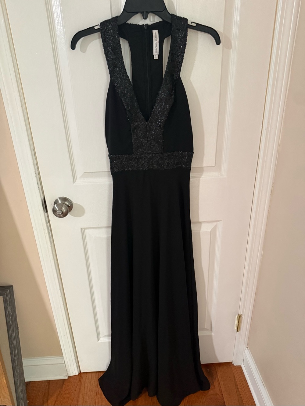 Dress the Population Black Beaded V-Neck Prom Gown